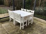 Windvaste houten tuinset te koop!, Tuin en Terras, Tuinsets en Loungesets, Ophalen, 4 zitplaatsen, Zo goed als nieuw, Tuinset