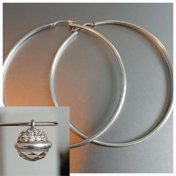 Oorbellen 80 mm + Zinzi bedel echt zilver 925 - 8 cm groot  beschikbaar voor biedingen