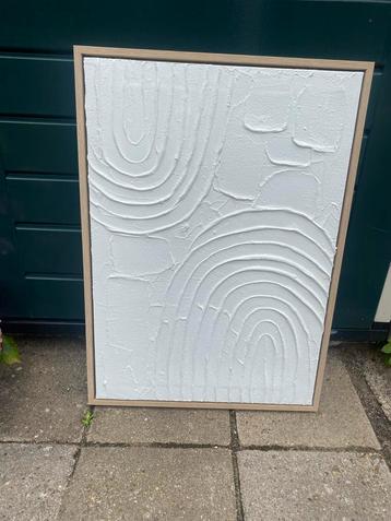 Abstract Wit Schilderij met Houten Frame - Moderne Kunst Wan beschikbaar voor biedingen