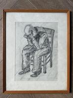 TEKENING - Naar Van Gogh - Treurende man op stoel - Super!!, Antiek en Kunst, Kunst | Tekeningen en Foto's, Ophalen of Verzenden