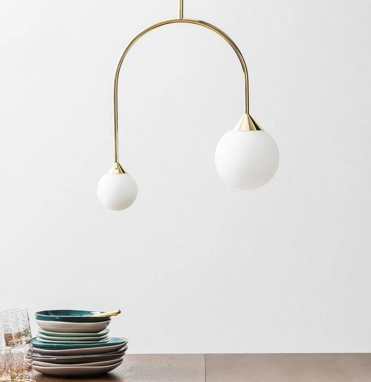 Faye eettafel hanglamp van MADE, Huis en Inrichting, Lampen | Hanglampen, Gebruikt, 75 cm of meer, Glas, Metaal, Overige materialen