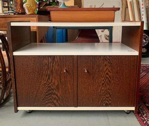 Audiomeubel wit bruin LP-rek - vintage retro kast, Huis en Inrichting, Kasten | Televisiemeubels, Gebruikt, Minder dan 100 cm