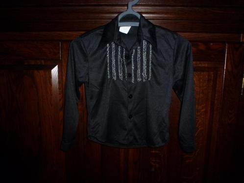 1 mooie zwarte rouches of disco blouse lange mouwen maat 116, Kinderen en Baby's, Carnavalskleding en Verkleedspullen, Zo goed als nieuw