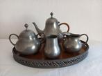 Antiek tinnen theeservies op dienblad, Ophalen of Verzenden