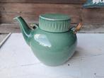 Groene theepot met rieten handvat, Huis en Inrichting, Keuken | Keukenbenodigdheden, Ophalen of Verzenden, Gebruikt