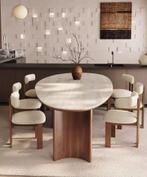 Nieuwe Japandi Eetkamertafel Walnoot/Travertin 180x90, Ophalen, Nieuw, 50 tot 100 cm, 150 tot 200 cm