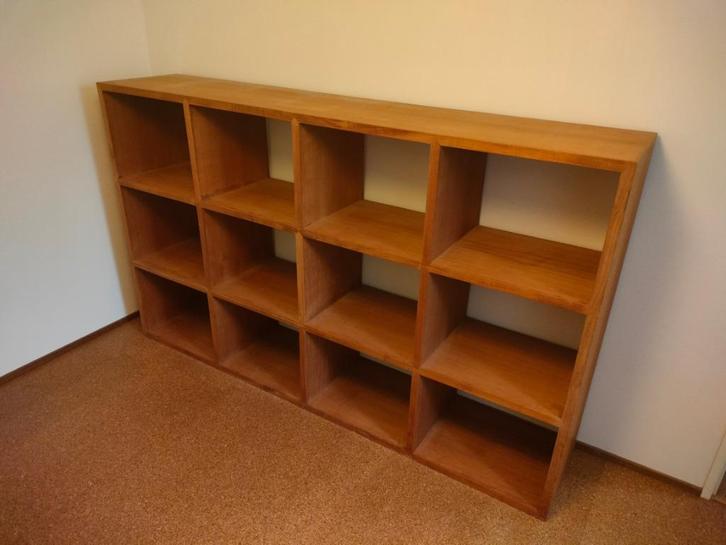 teak houten vakkenkast, Huis en Inrichting, Kasten | Boekenkasten, Gebruikt, 200 cm of meer, 100 tot 150 cm, 25 tot 50 cm, Met plank(en)