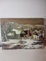 Vintage 1960 olieverf schilderij op paneel, Ophalen of Verzenden