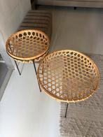 Rotan plantenstandaards / bijzettafels rond - set à 2 stuks, Huis en Inrichting, Tafels | Bijzettafels, Overige materialen, Minder dan 55 cm