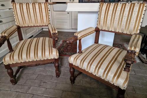 Gerestaureerde kasteel/ troon stoelen met leeuwenkoppen, Antiek en Kunst, Antiek | Meubels | Stoelen en Banken, Ophalen