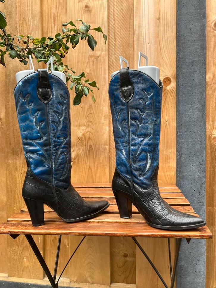 Cowboy laarzen Sanchez, blauw zwart, Kleding | Dames, Schoenen, Zo goed als nieuw, Hoge laarzen, Blauw, Ophalen of Verzenden