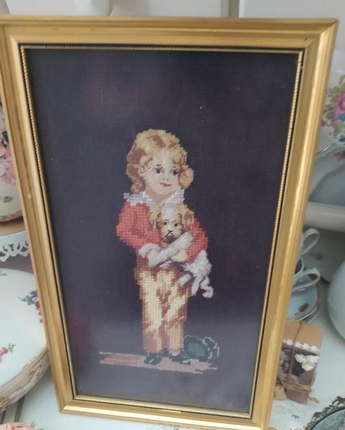 Vintage geborduurde wanddecoratie, Antiek en Kunst, Curiosa en Brocante, Ophalen of Verzenden