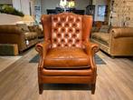 Gave Engelse chesterfield Oor fauteuil Bendic Cognac bruin, Ophalen of Verzenden, 75 tot 100 cm