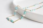 14 Karaat Gouden Parel Ketting Met Turquoise Edelstenen, Ophalen of Verzenden, Zo goed als nieuw, Met edelsteen, Goud