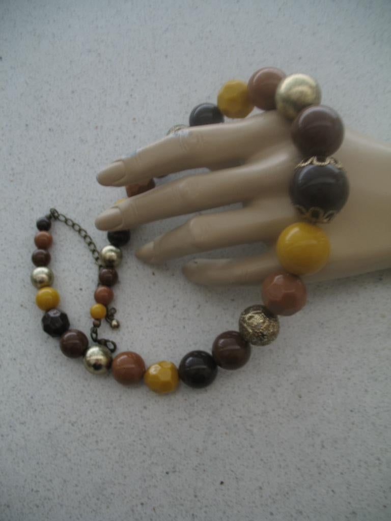 Ketting Kralen Boho Tribal*Goud /Bruin /Oker Tinten Vintage, Sieraden, Tassen en Uiterlijk, Antieke sieraden, Ophalen of Verzenden