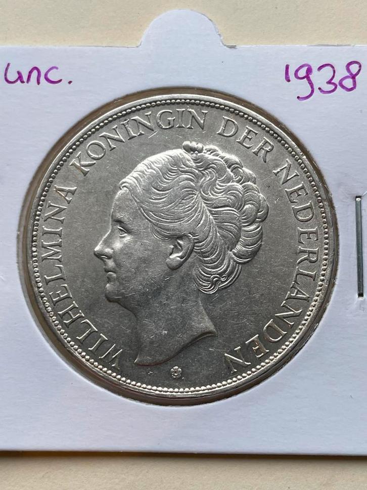 Rijksdaalder 1938 UNC/FDC, Postzegels en Munten, Munten | Nederland, Losse munt, 2½ gulden, Koningin Wilhelmina, Zilver, Ophalen of Verzenden