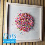 Dots 40x40 cm, neon roze oranje geel, en glitters., Antiek en Kunst, Ophalen of Verzenden