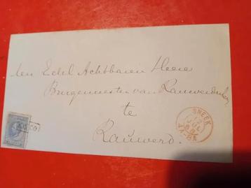 Envelop Burgemeester Rauwerd  1868 post stempel Sneek