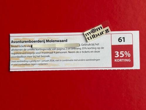 Bon 61 Avonturenboerderij Molenwaard, 35% korting, Tickets en Kaartjes, Kortingen en Cadeaubonnen, Drie personen of meer, Overige typen