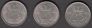 Nederland 25 cent 1954 (3 stuks) Juliana Pr/FDC  beschikbaar voor biedingen