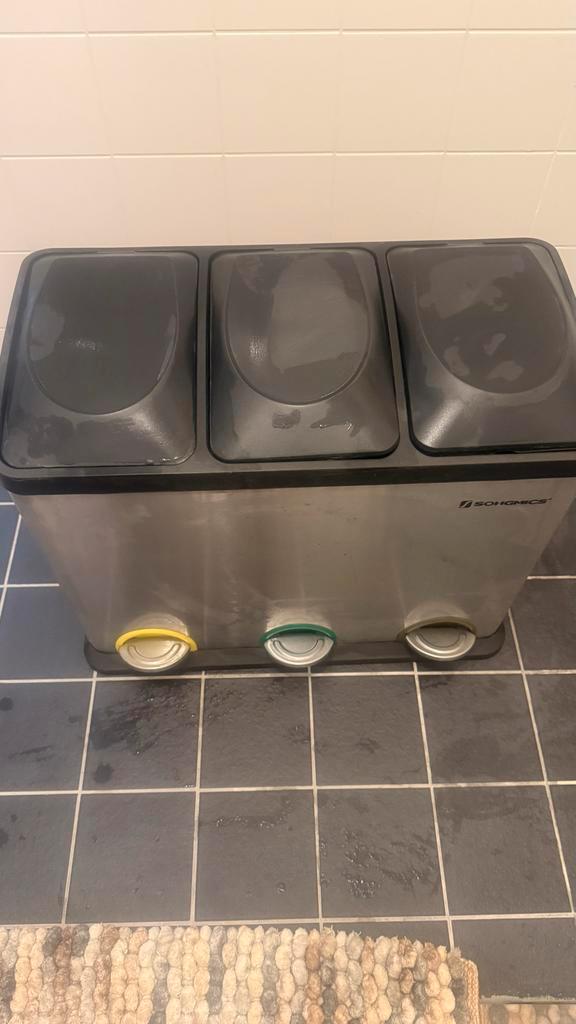 Driedelige Prullenbak - Afvalscheiding, Huis en Inrichting, Woonaccessoires | Prullenbakken, Gebruikt, Rvs, 50 tot 75 cm, 40 liter of meer