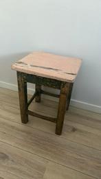 Vintage kruk in groen met roze, Ophalen of Verzenden, Hout