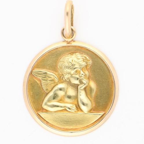 18 kt gouden hanger met cherubijn, Sieraden, Tassen en Uiterlijk, Kettinghangers, Gebruikt, Goud, Goud, Overige voorstellingen