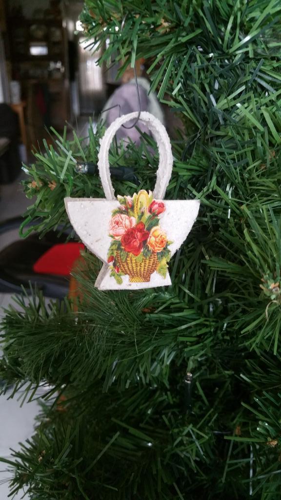 antieke kerstbal nr 447 model bloemen mandje scrab, Diversen, Kerst, Gebruikt, Ophalen of Verzenden