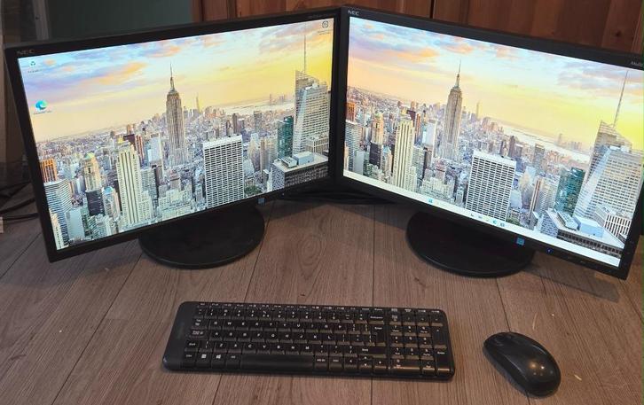 HP pc met 2 schermen en windows 11!, Computers en Software, Desktop Pc's, Zo goed als nieuw, 2 tot 3 Ghz, SSD, 8 GB, Met monitor