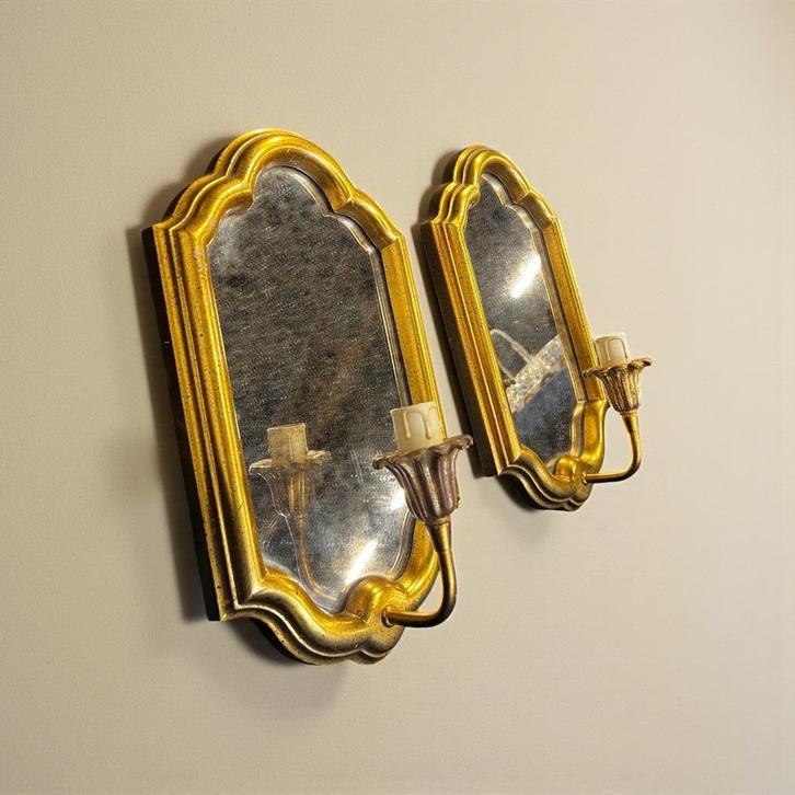 Set van 2 vintage 'gouden' wandlampen DEKNUDT, Antiek en Kunst, Antiek | Lampen, Ophalen