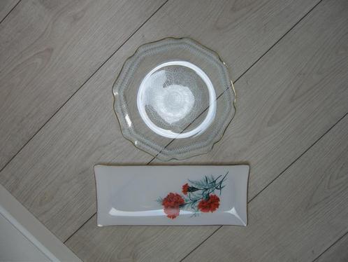 2 antiek glazen cake koek schalen samen €8.00 Rond langwerp., Antiek en Kunst, Antiek | Glas en Kristal, Ophalen of Verzenden