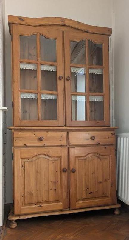 Massief grenen servies kast - geloogd, Huis en Inrichting, Kasten | Buffetkasten, Zo goed als nieuw, 150 tot 200 cm, 100 tot 150 cm