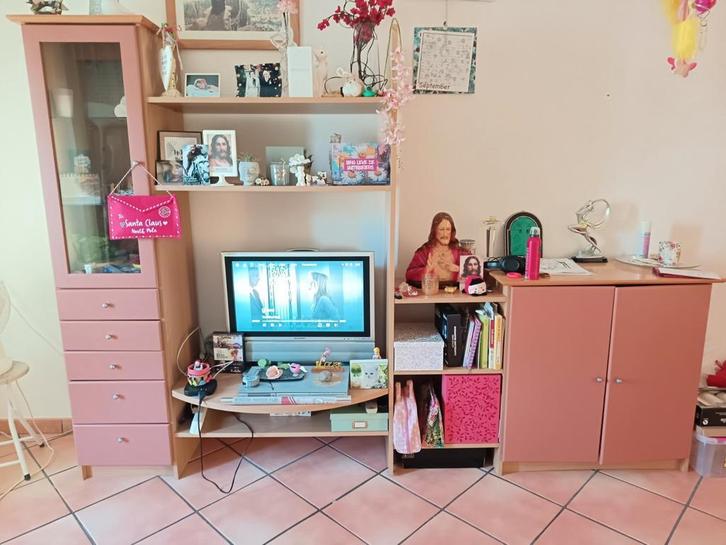 TV Kast met vitrine & licht (Set) met kastje gebruikt, Huis en Inrichting, Kasten | Televisiemeubels, Gebruikt, 150 tot 200 cm