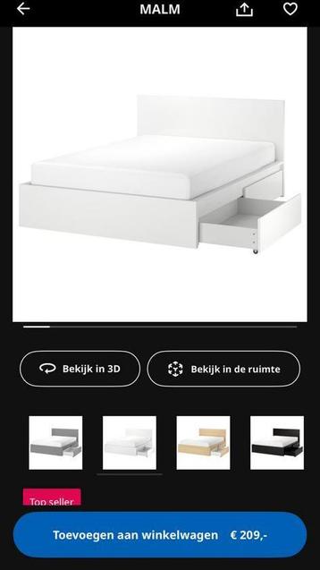 140x200 bed ikea malm + lattenbodem + opberglades - afbeelding 2