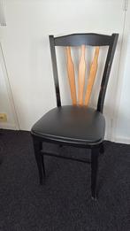 Houten eetkamerstoelen leren zitting, Huis en Inrichting, Stoelen, Ophalen, Zwart, Zo goed als nieuw, Vijf, Zes of meer stoelen