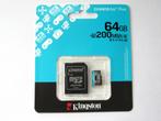 Kingston micro SD kaart 64GB voor 4K HD nieuw 200 MB/s, SD, Nieuw, Ophalen of Verzenden, Customerservice@kingston.eu