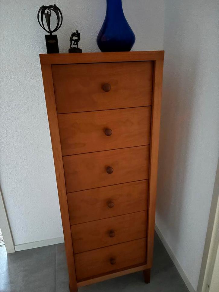 Houten ladekast met 6 lades, Huis en Inrichting, Kasten | Kledingkasten, Gebruikt, 100 tot 150 cm, Minder dan 50 cm, 25 tot 50 cm