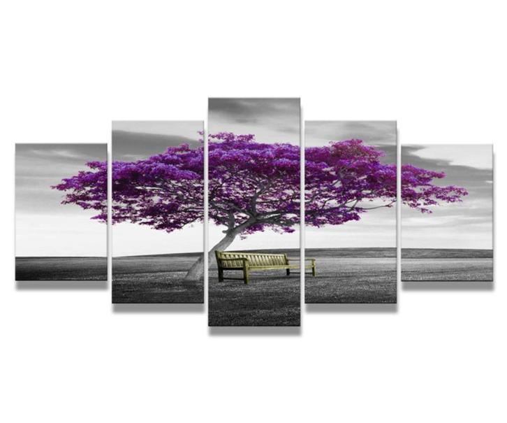 Nieuw * 5 Luik van Canvas * Paars Boom Bankje XXL 200x100cm, Antiek en Kunst, Kunst | Schilderijen | Klassiek, Ophalen of Verzenden
