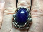 ring echt zilver 925 edelsten blauw, Gebruikt, Blauw, 19 tot 20, Ophalen of Verzenden