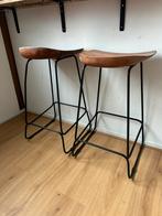 Elody Barkrukken acaciahout - 2 stuks, Huis en Inrichting, Barkrukken, Ophalen, Gebruikt, Met voetsteun, 60 tot 90 cm