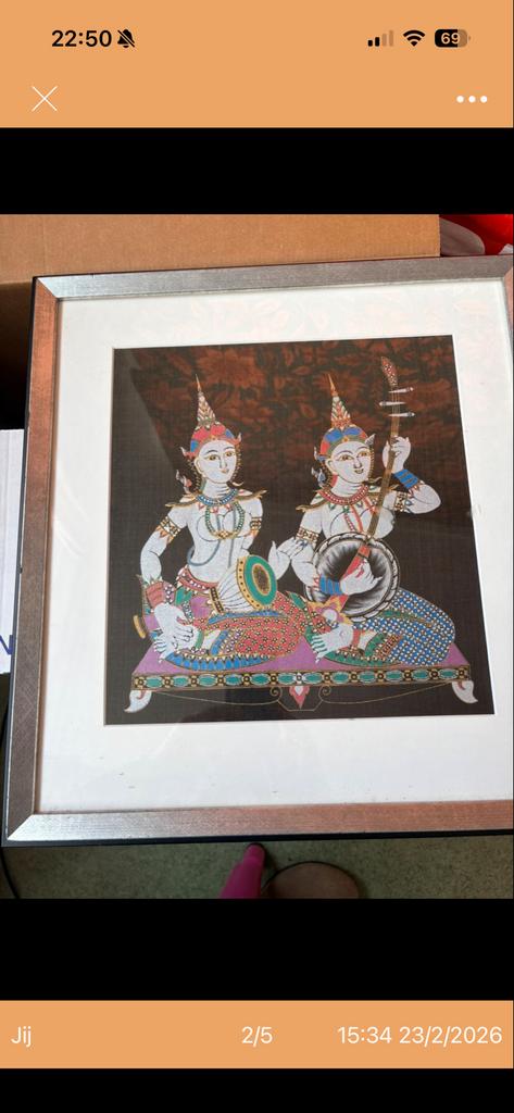 Oosters schilderij met zilveren lijst, Antiek en Kunst, Ophalen