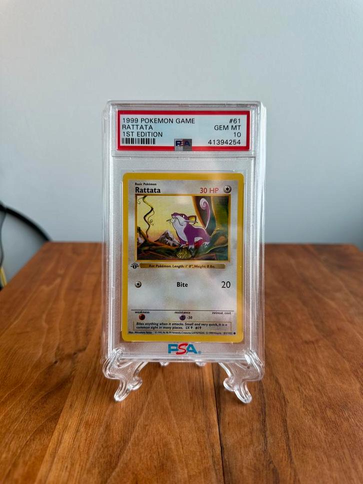 Rattata 61 Shadowless PSA 10 - 1st Edition Base Set, Hobby en Vrije tijd, Verzamelkaartspellen | Pokémon, Zo goed als nieuw, Ophalen of Verzenden