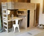 Compete steigerhouten slaapkamer met kast en bureau, Ophalen, Hoogslaper