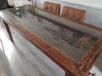 Antieke Indonesische eettafel met houtsnijwerk, Ophalen, Overige materialen, 200 cm of meer, 50 tot 100 cm