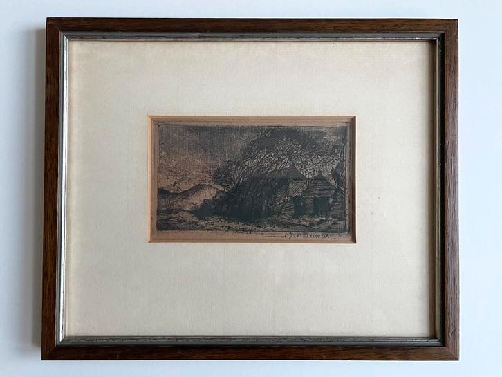 Ingelijste ets Arend Jan van Driesten Leidse school schilder, Antiek en Kunst, Kunst | Etsen en Gravures, Ophalen of Verzenden