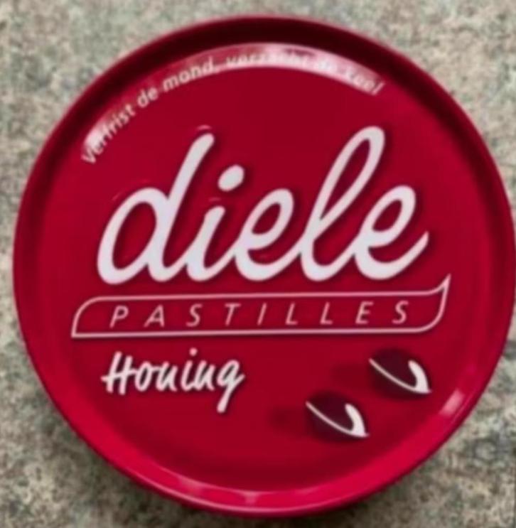 Rood rond blikje Diele pastilles Honing; 7,5 cm doorsnee, Verzamelen, Blikken, Zo goed als nieuw, Overige, Ophalen of Verzenden