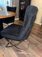 4 zwarte eetkamerstoelen met zilveren poten, Huis en Inrichting, Stoelen, Ophalen, Zwart, Zo goed als nieuw, Vier