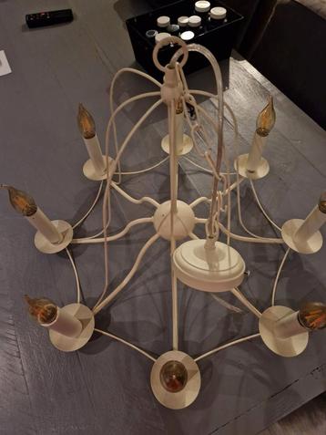 Kroonluchter 8 armen wit landelijk met vlam lichtjes beschikbaar voor biedingen