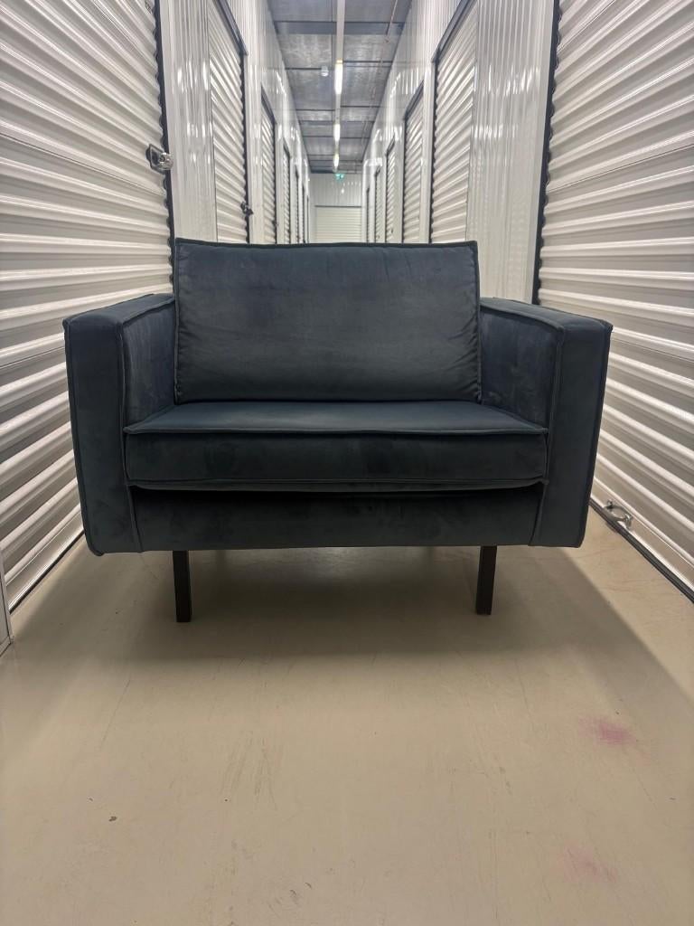 Rodeo Fauteuil Velvet Blauw, Ophalen, 75 tot 100 cm, Zo goed als nieuw, Stof