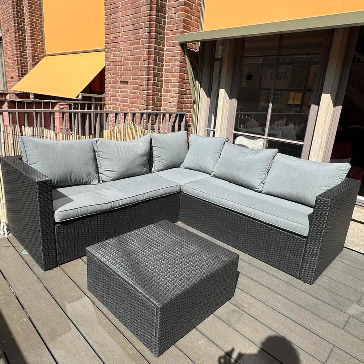 Tuinset loungebank, Tuin en Terras, Tuinsets en Loungesets, Zo goed als nieuw, Loungeset, 5 zitplaatsen, Bank, Bijzettafel, Hocker